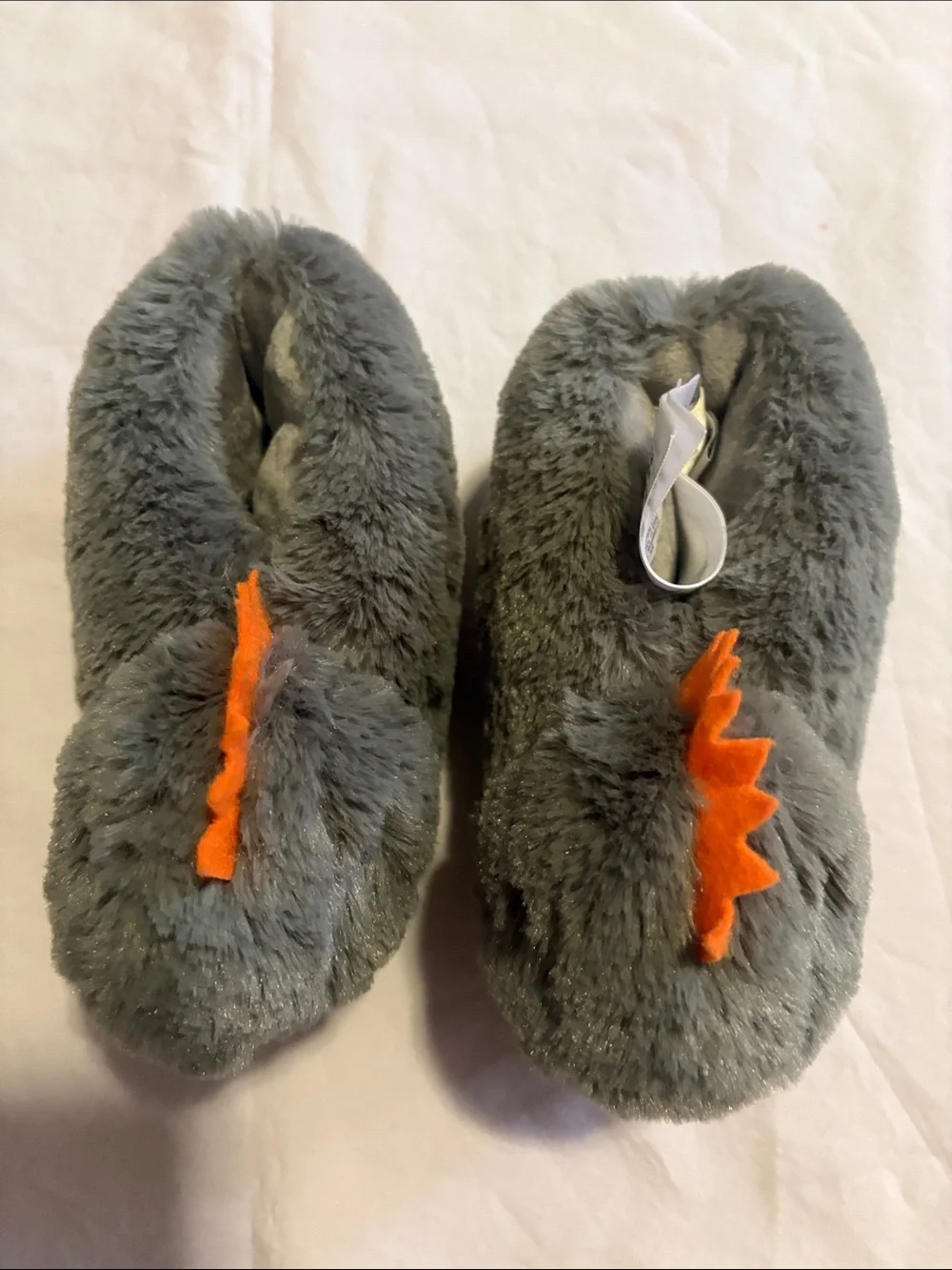Pottery Barn Kids Plush Shark Slippers in Gray and Orange